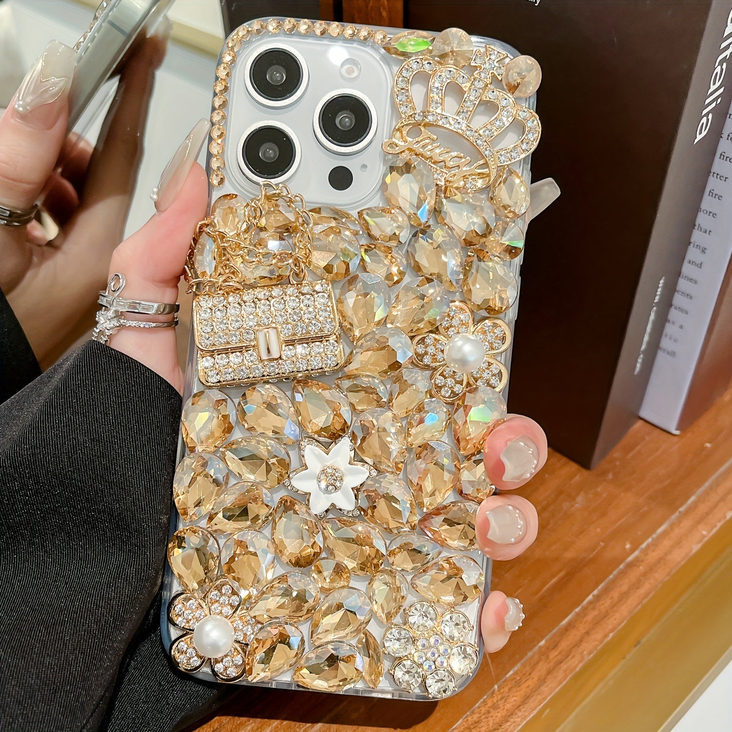 Golden Diamond Phone Case with Tassel Sequin Design for iPhone Models