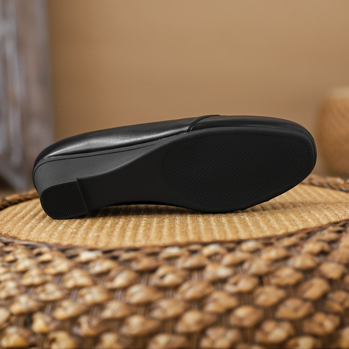 Women's Black Block Heel Pumps Slip-Resistant Office Dress Shoes