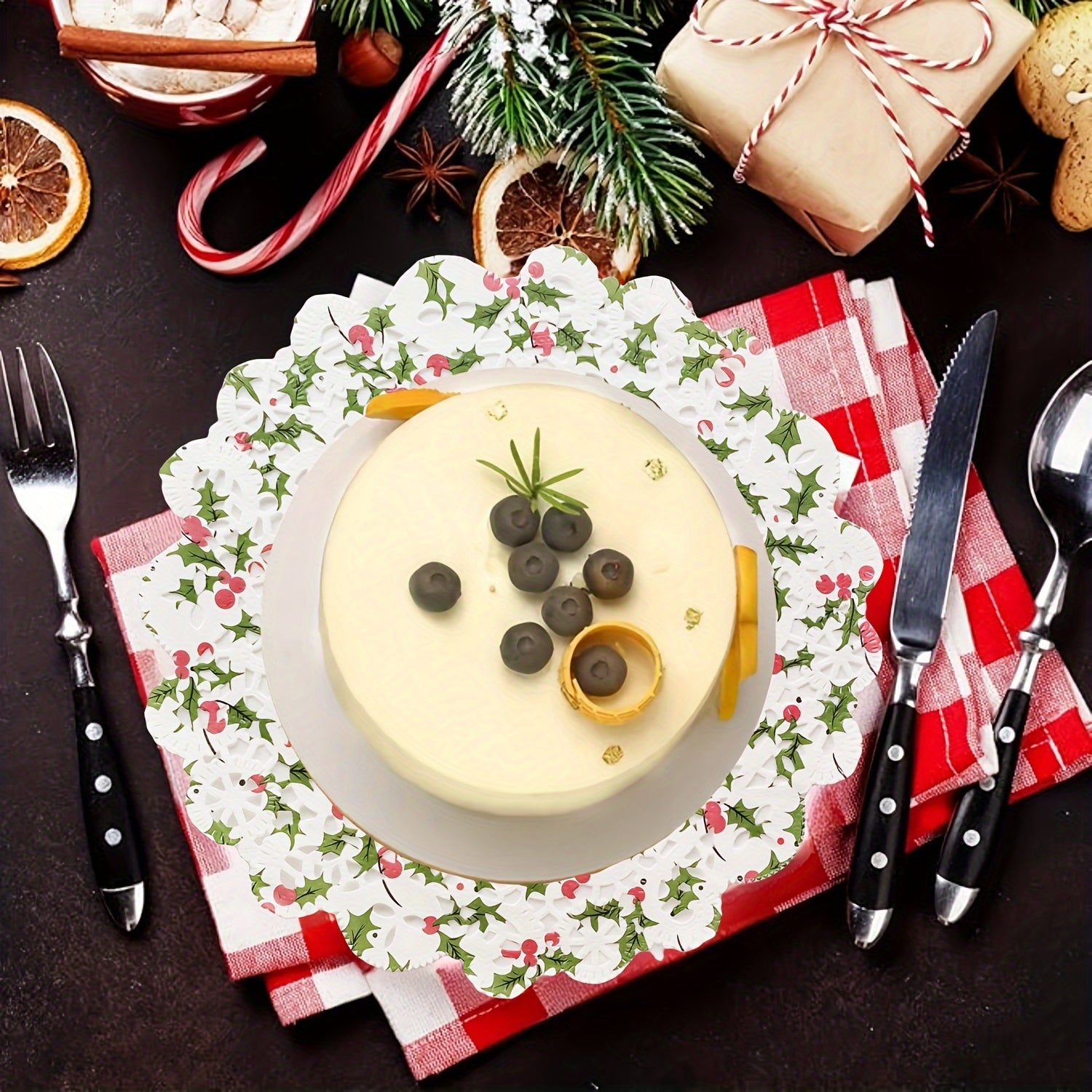 Paquete de 100 servilletas de encaje de papel navideño desechables para alimentos de calidad alimentaria para bodas, cumpleaños y pasteles