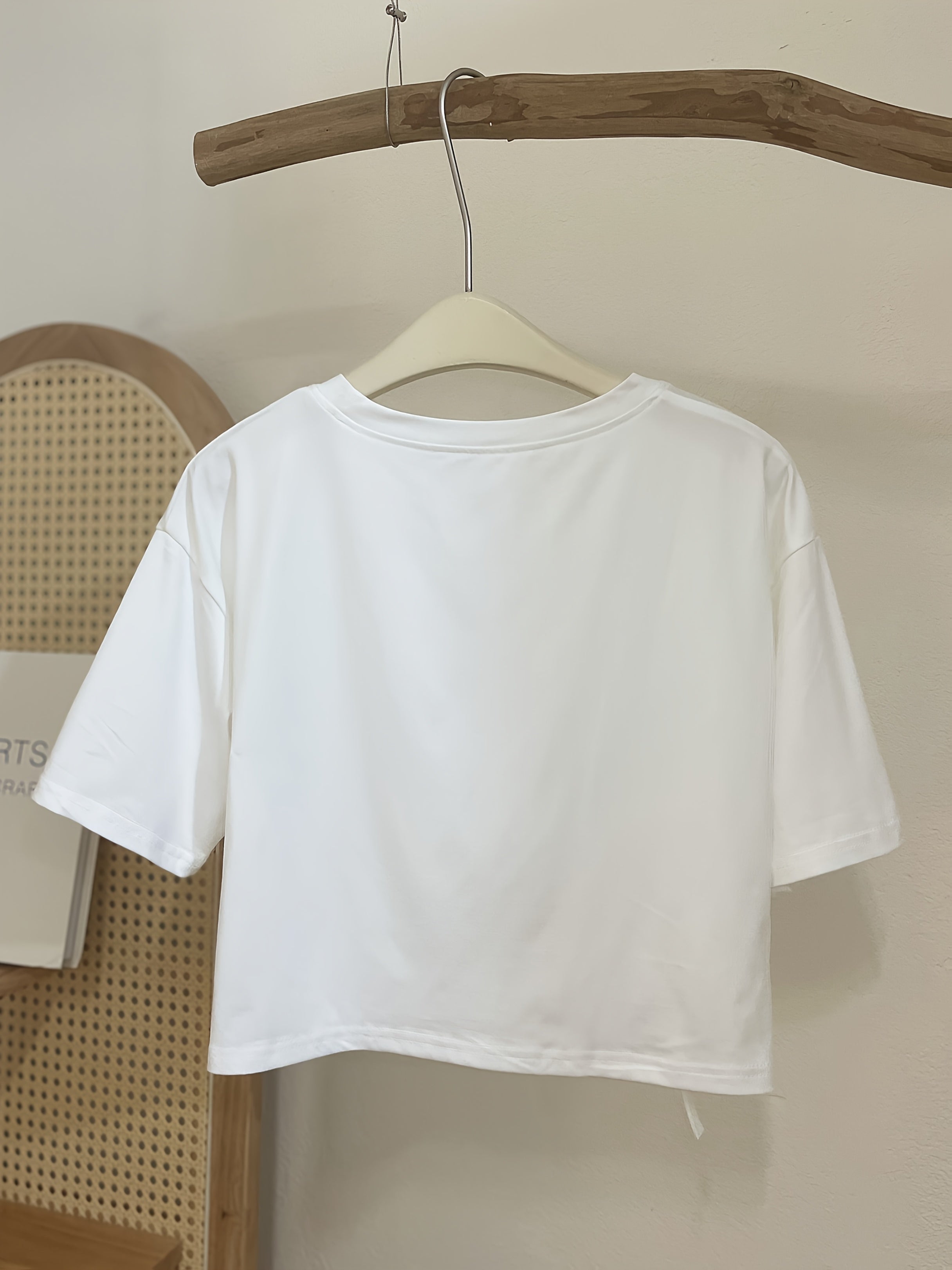 Women’s Cotton Crop Top with Cartoon Bear Print Casual Short Sleeve Summer