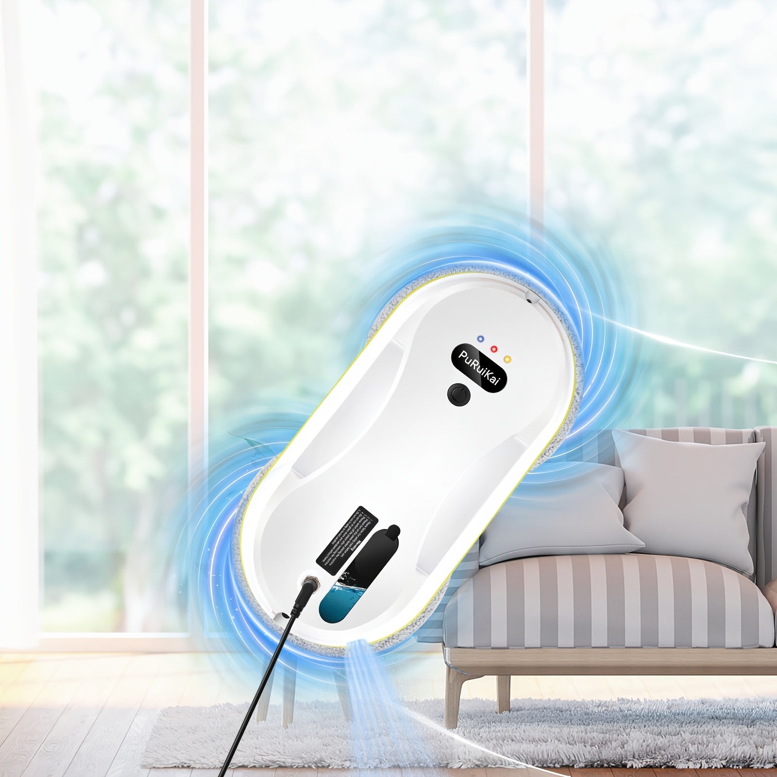 Remote-controlled Smart Window Cleaning Robot uses Dual Power (Rechargeable Lithium Battery), operates quietly at 65dB, and is suitable for homes with 220-240V power supply.