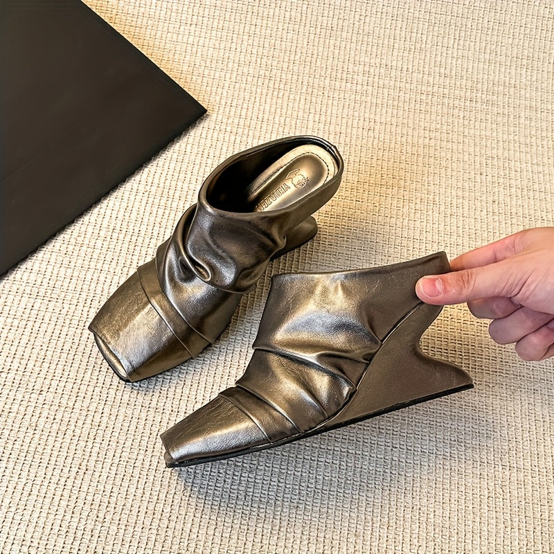 Women's Square Toe Mule Shoes Synthetic Slip-On Loafers Chunky Heel Brown