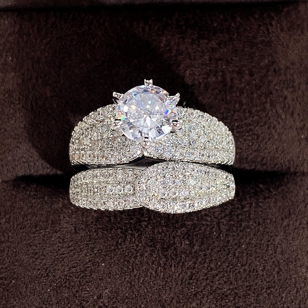 2 ta 925 kumush qoplamali kelin to'y zirkoniy halqalar to'plami - Nikoh, takliflar va sovg'alar uchun mukammal