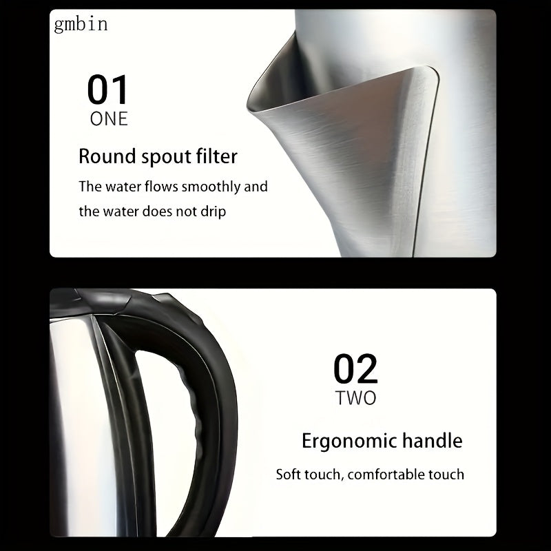 Electric Kettle Stainless Steel Glass 1500W Fast Boil Black Accents