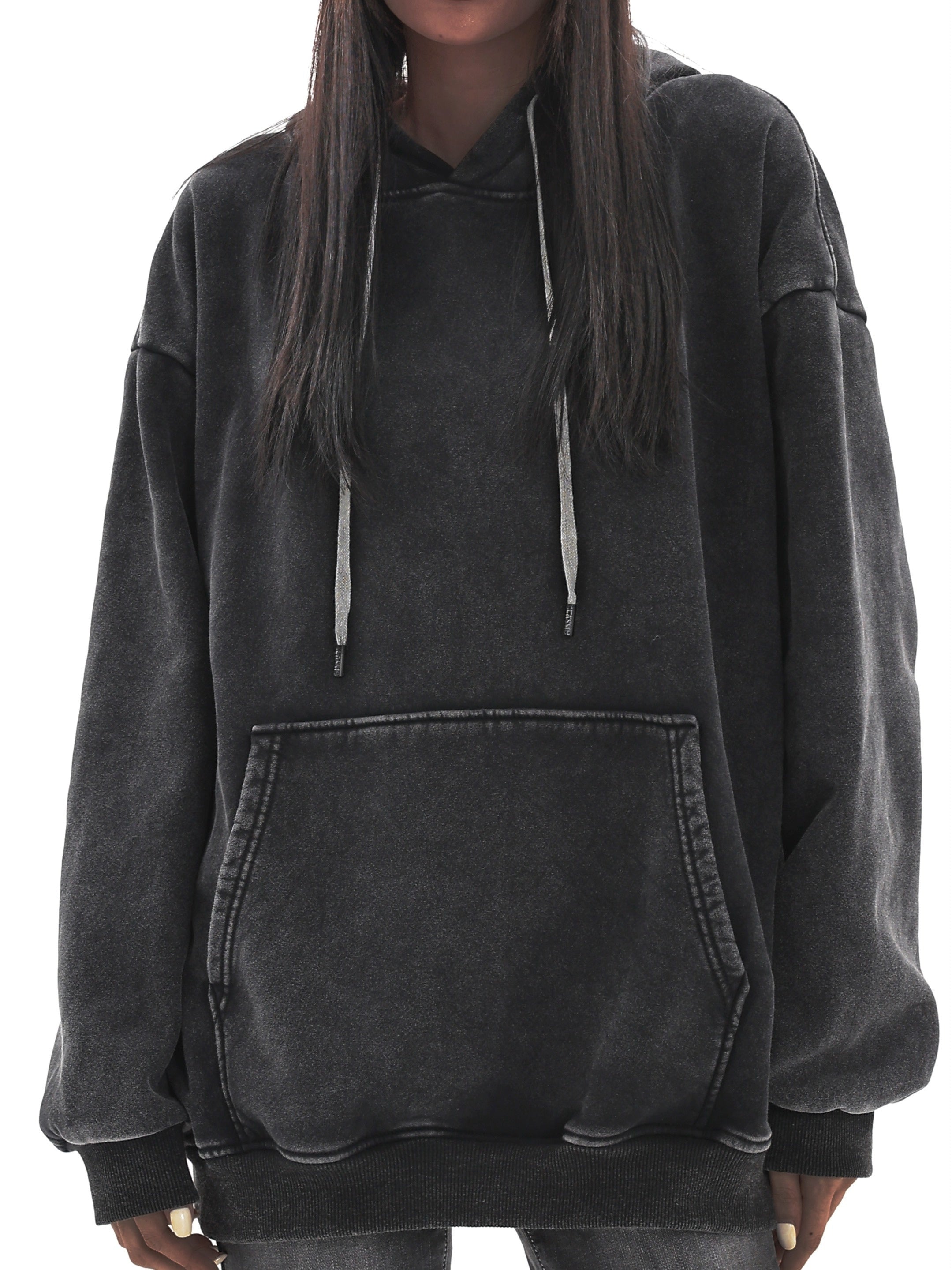 Women's Vintage Distressed Hoodie Long Sleeve Casual Pullover