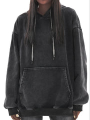 Толстовка с капюшоном и шнурком для полных, повседневная, с длинными рукавами, свитшот для осени и зимы