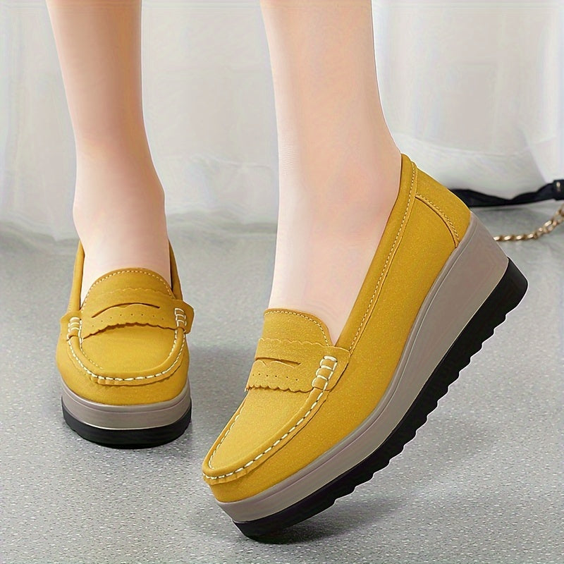 Women's Wedge Loafers Leather Slip-On Comfortable Elegant Casual