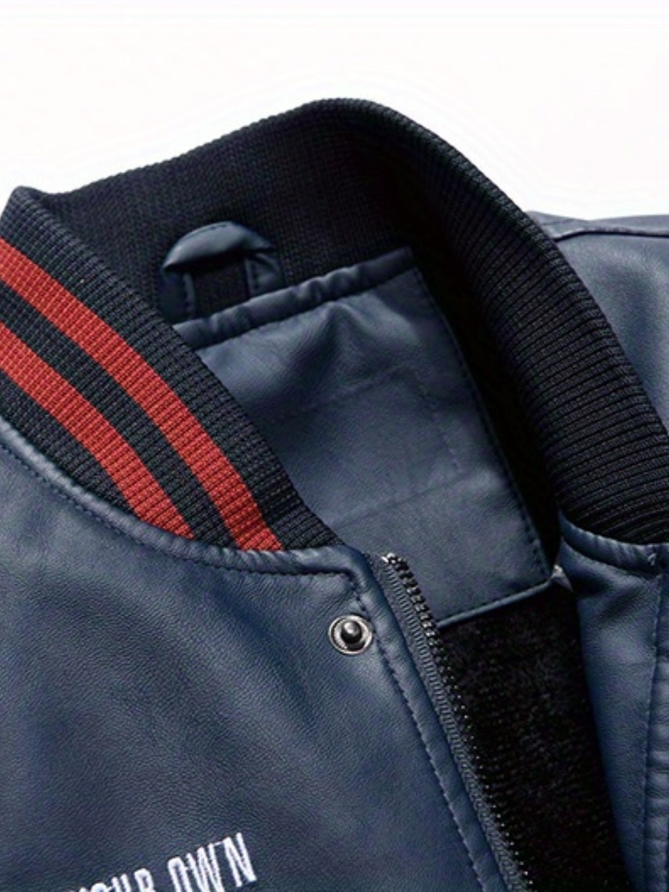 Plus Size Oversized PU Baseball Jacket for Men with Letter R Print Spring Autumn