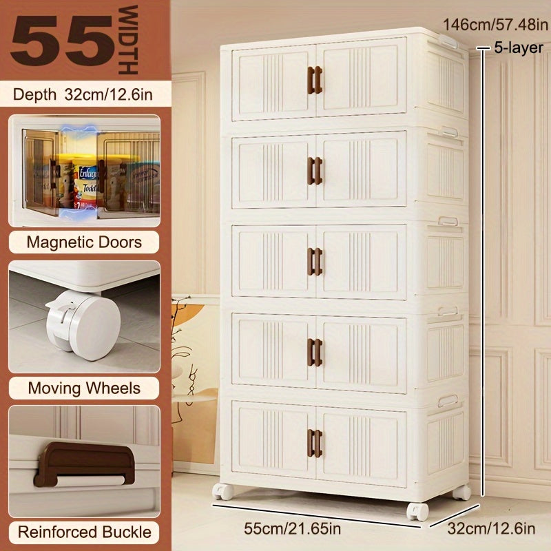 Plastic Storage Organizer with Wheels and Doors Large Capacity Stackable for Garage Basement and Playroom