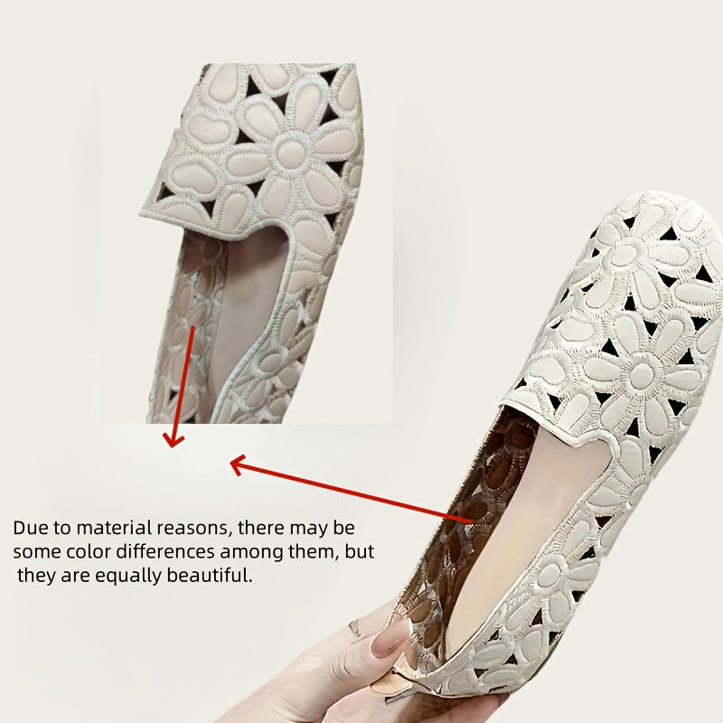 Women's Flats Slip-On Loafers with Floral Embroidery and Soft Rubber Sole