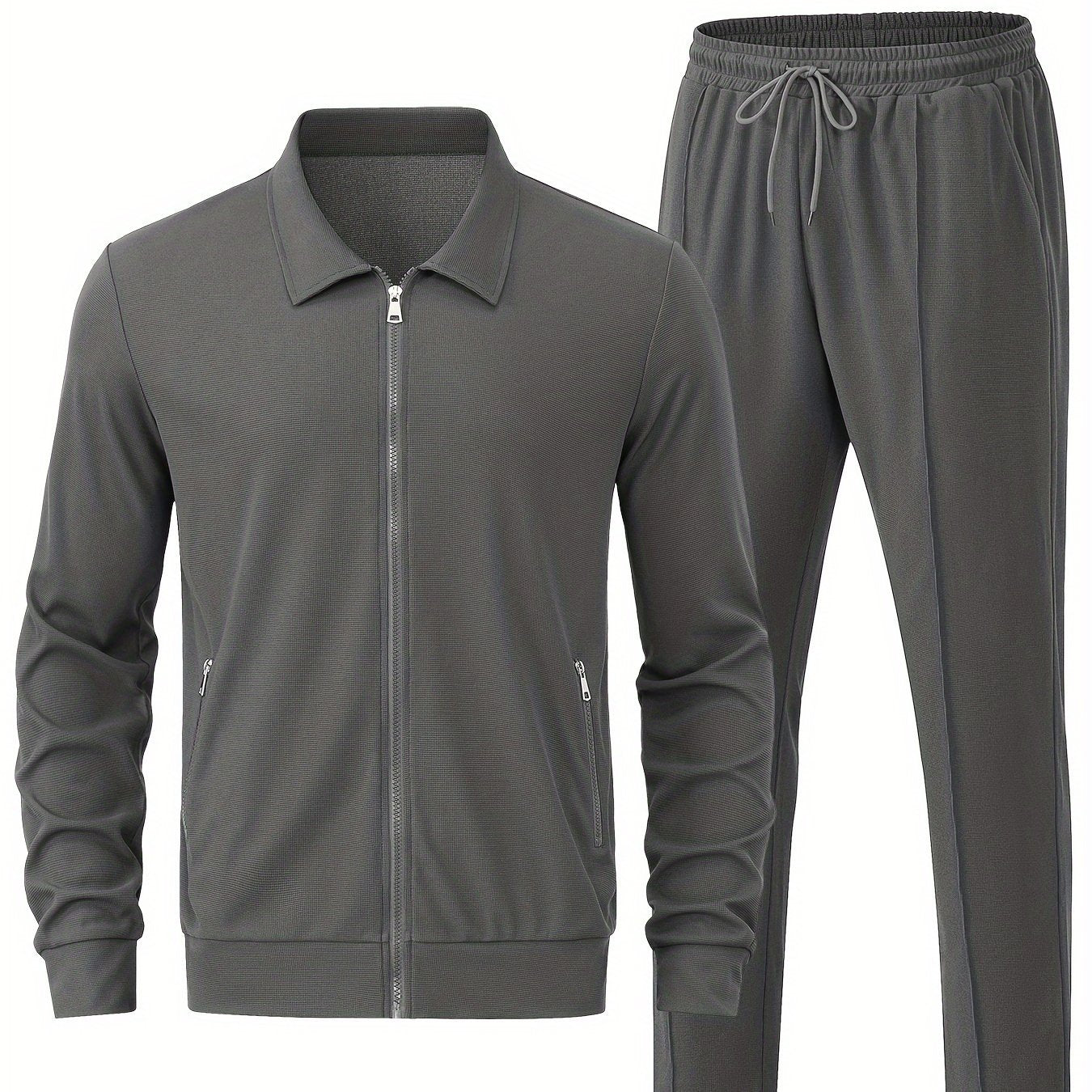 Men's Waffle Casual Set with Cardigan and Pockets for Business and Occasions