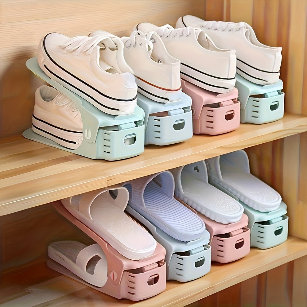 Two-Tier Stackable Plastic Shoe Organizer for Bedroom Living Room Dorm