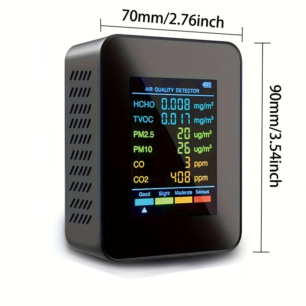 6-in-1 Air Quality Monitor with Large LCD Display Detects CO2 CO PM2.5 PM10 HCHO TVOC for Home Office