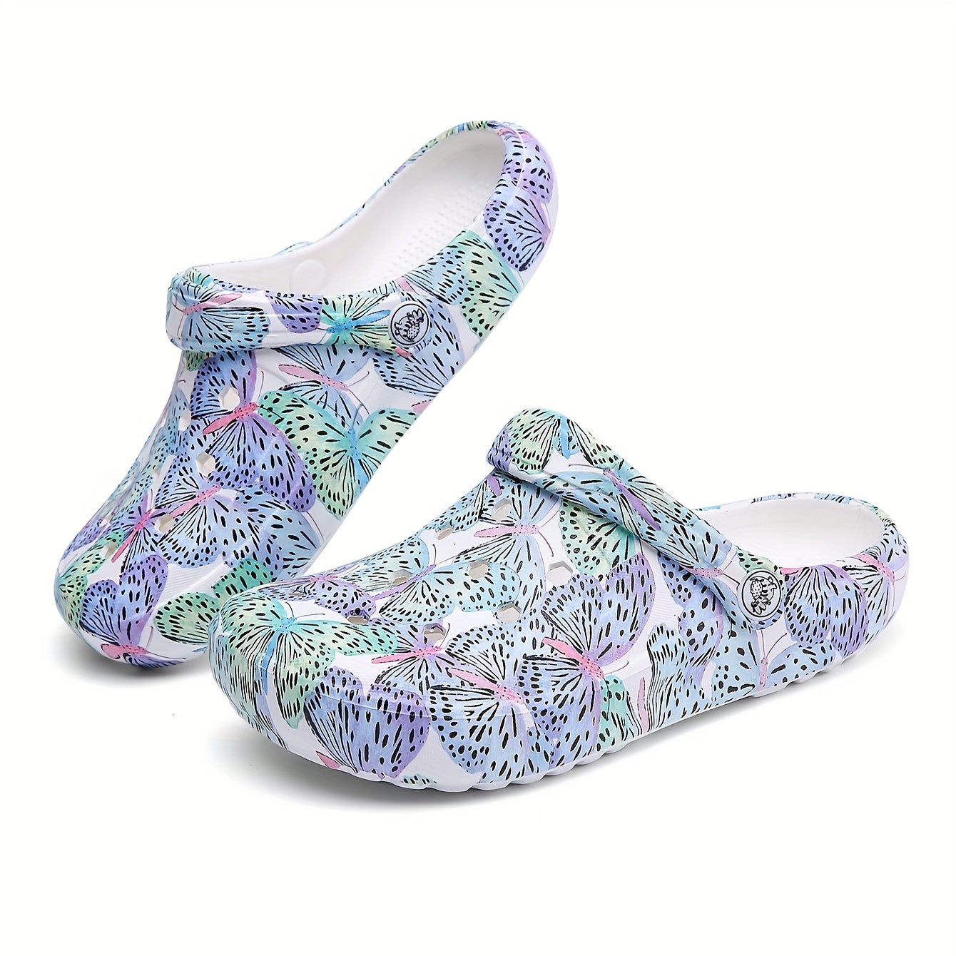 Women's Tie-Dye EVA Clogs with Pink Flamingo and Blue Bird Pattern for Beach and Casual Wear