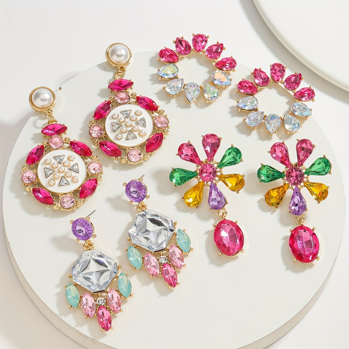 Women's Rhinestone Flower and Teardrop Earrings Alloy Stainless Steel Jewelry for Valentine's Day and Festive Occasions