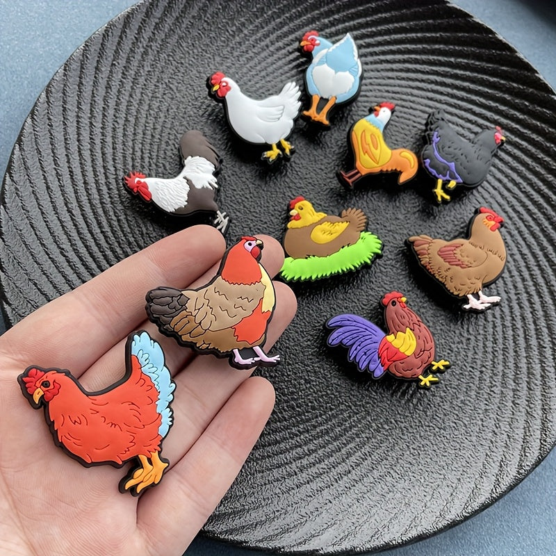 10Pcs Cartoon Chicken Shoe Charms Colorful PVC Shoe Accessories for Teens Adults