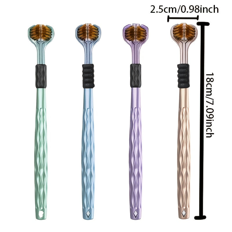 Set of 4 Adult Manual Toothbrushes with 3-Sided Brush Heads, Golden Volcanic Bristles and Soft Grips