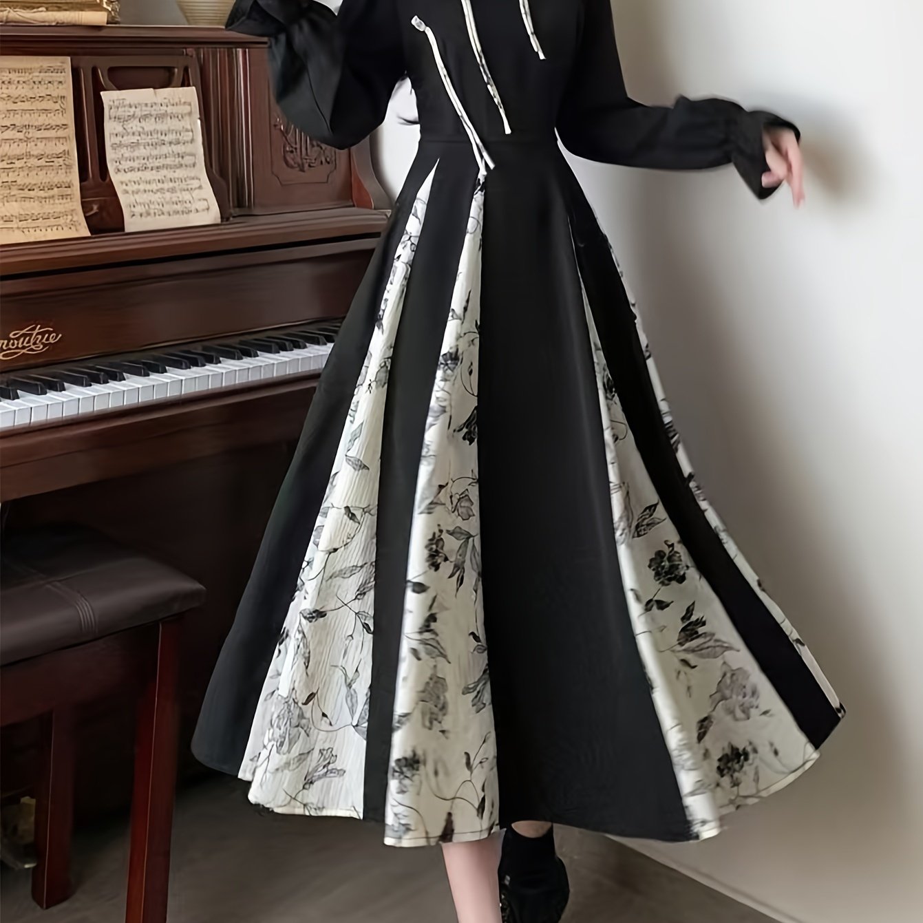 Women's Long Cheongsam Dress Lantern Sleeve Polyester Flared Party Holiday