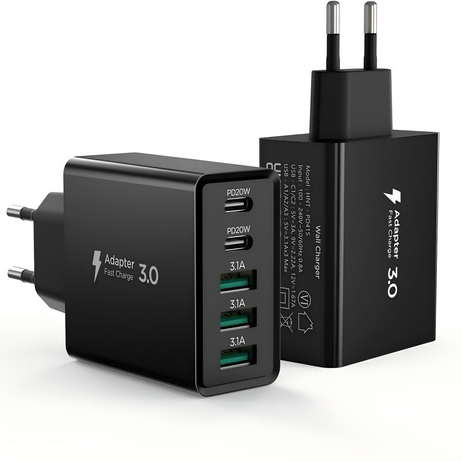 50W USB-C зарядка блоки, 5 портли тез зарядлаш EU ўтказгичи планшетлар ва смартфонлар учун