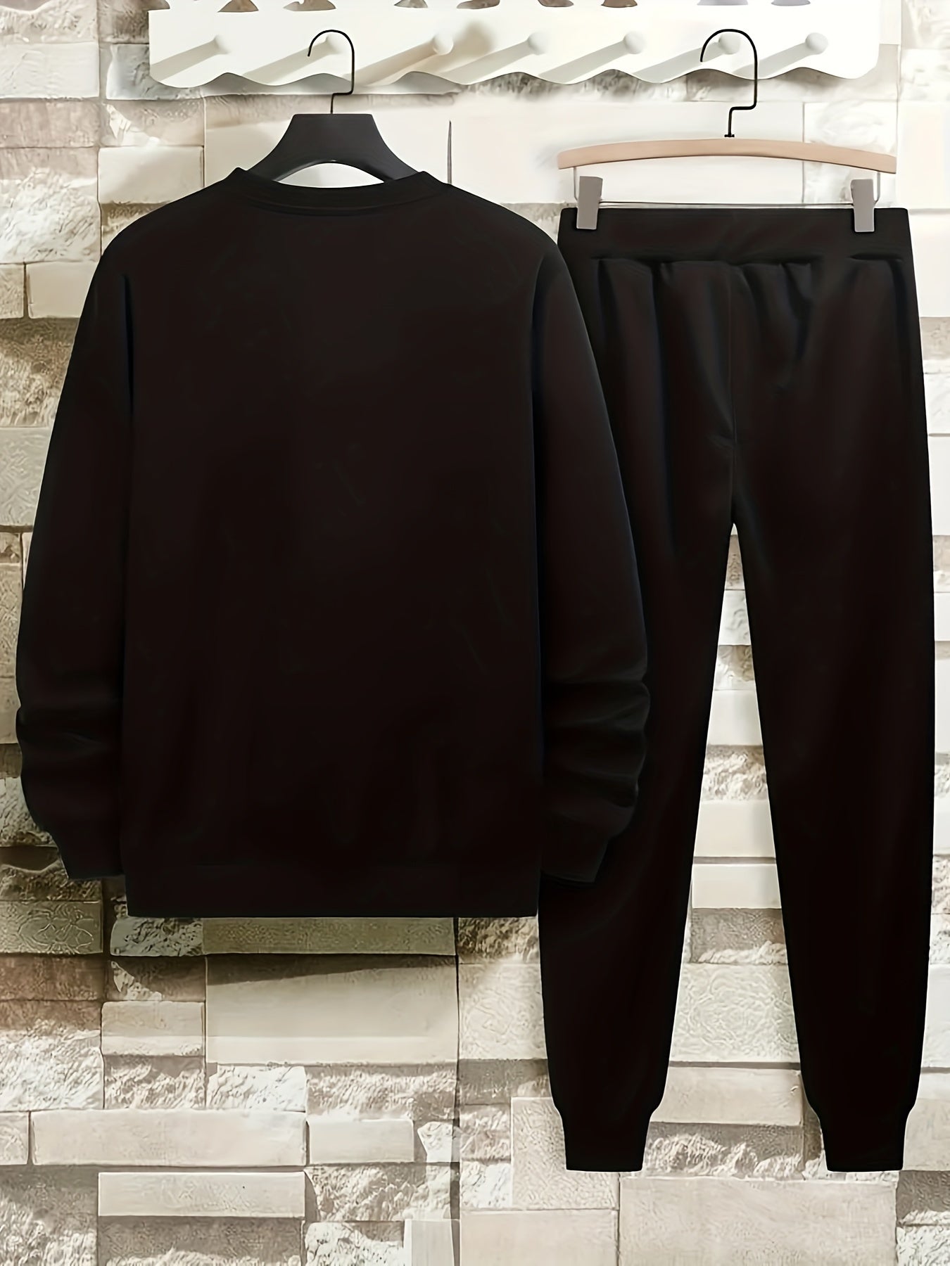 Men's Autumn Sports Set Long Sleeve Top and Drawstring Pants Polyester Print