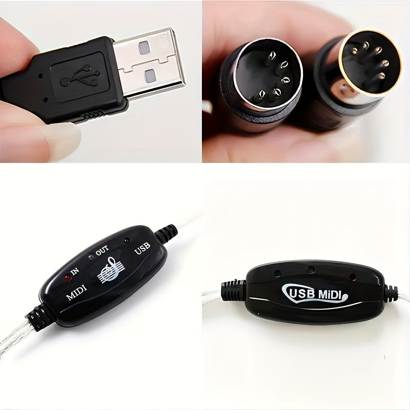 Convertidor de cable USB a MIDI, adaptador de conector de audio de 16 canales para teclados Windows Mac