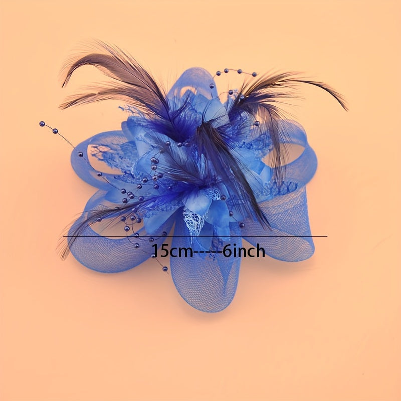 Black and White Floral Hair Clip for Weddings and Parties, Mesh Flower Accessory