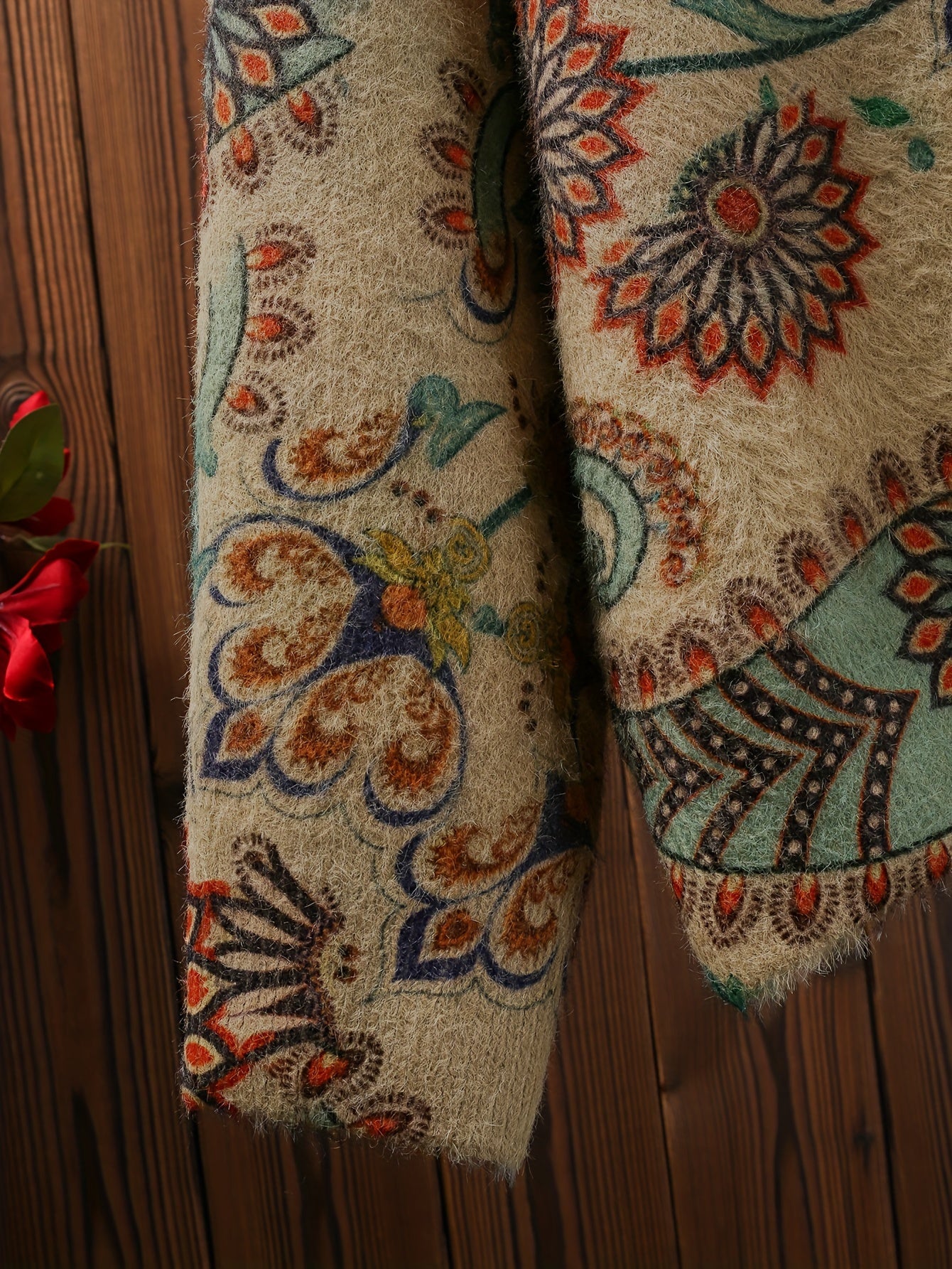 Plus Size Women's Autumn Winter Floral Print Cardigan Long Sleeve Open Front Sweater