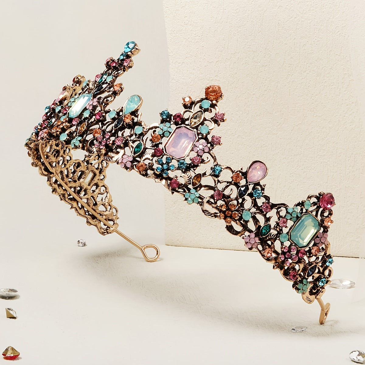 Colorful Gemstone Alloy Crown Hairband for Parties Weddings and Cosplay