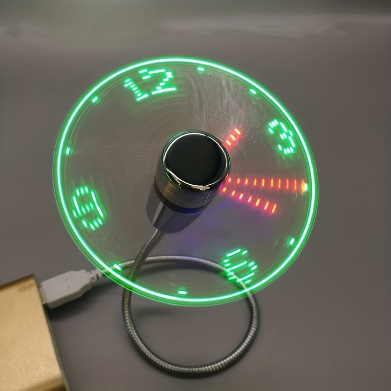 Portable USB LED Clock Fan with Metal Hose and Soft Blades for Desktop and Laptop Cooling