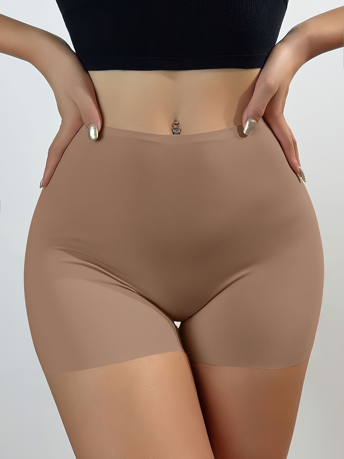 Bragas de tiro alto sin costuras para mujer, negras, antirozaduras, sin enrollarse, con dobladillo de nylon y elastano