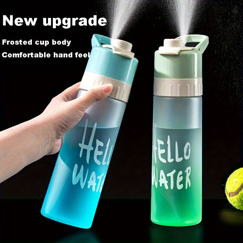 Large Capacity Gradient Sports Water Bottle with Spray Function Blue Green Pink