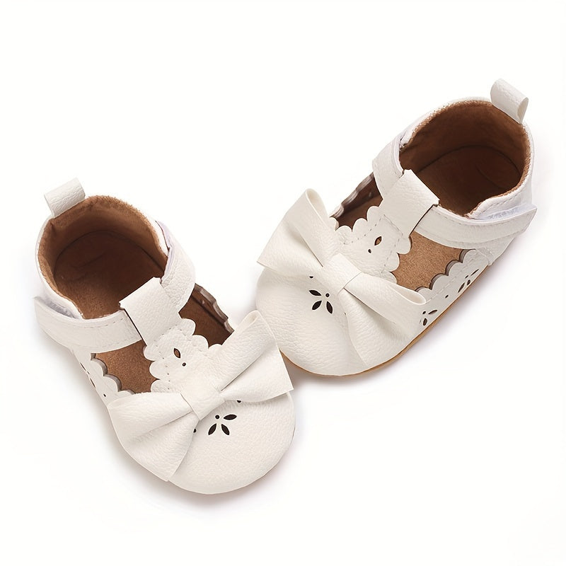 Baby Girls Mary Jane Shoes Solid Color Bowknot PU Rubber Non-Slip Spring Autumn Toddler Infant