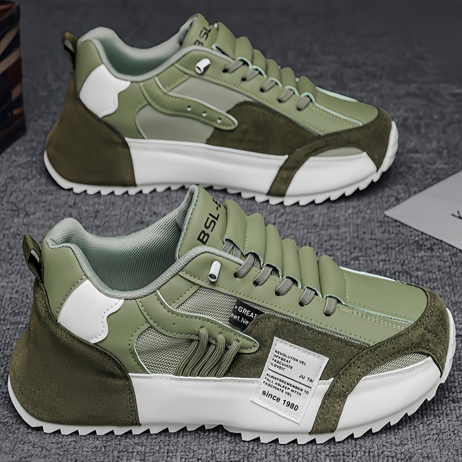 Men's Solid Color Low Top Lace-Up Sneakers Breathable Fabric Upper PVC Sole Casual Athletic Footwear