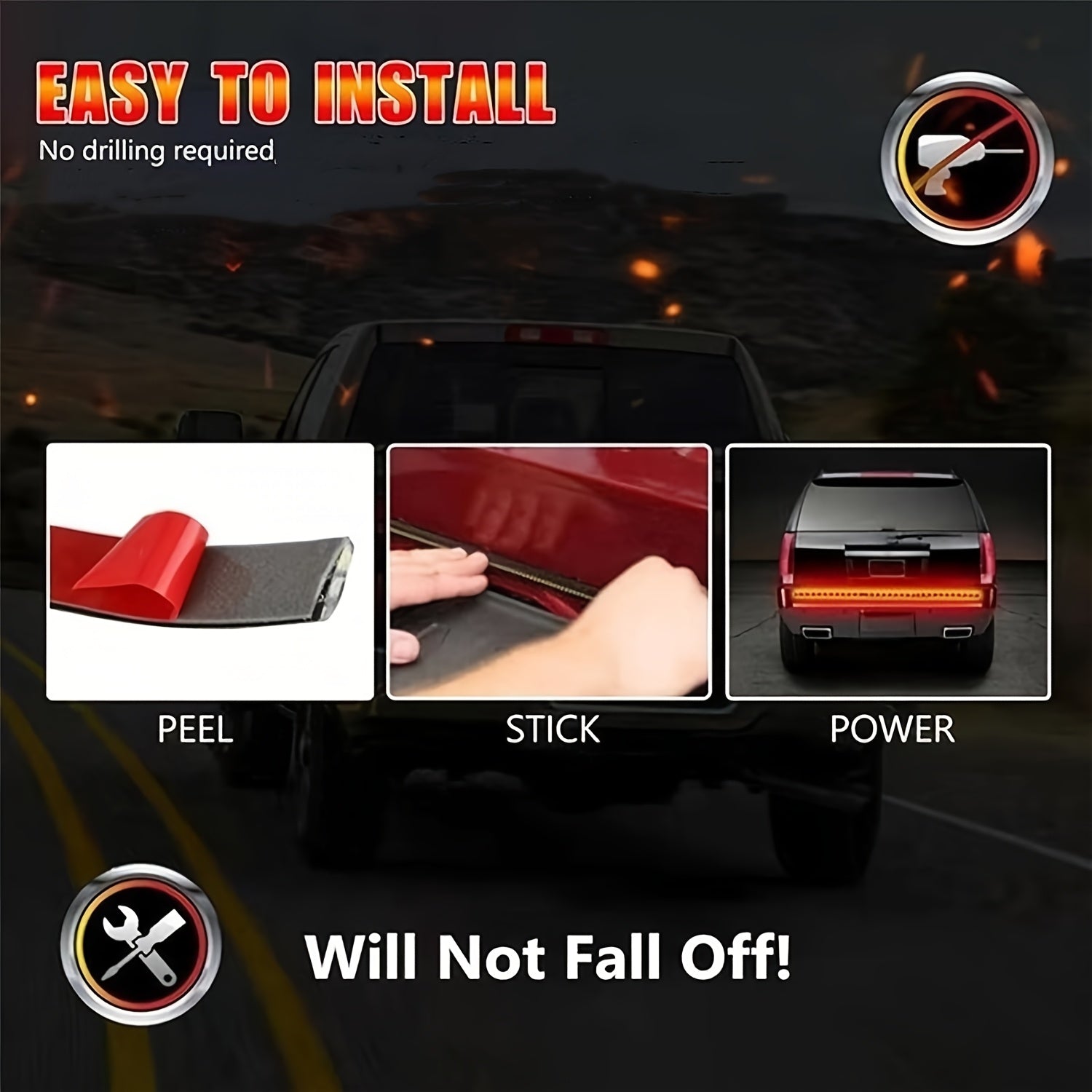 48-Inch Multi-Color LED Tailgate Light Strip for Trucks Hardwired