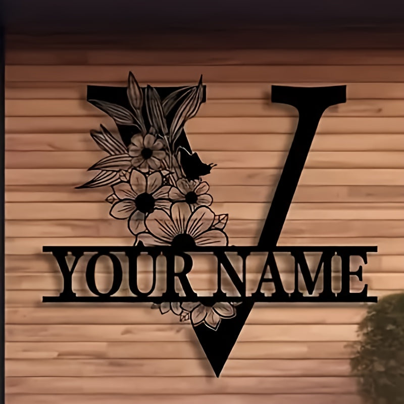 Personalized Metal Family Name Sign with Floral Design for Home Decor