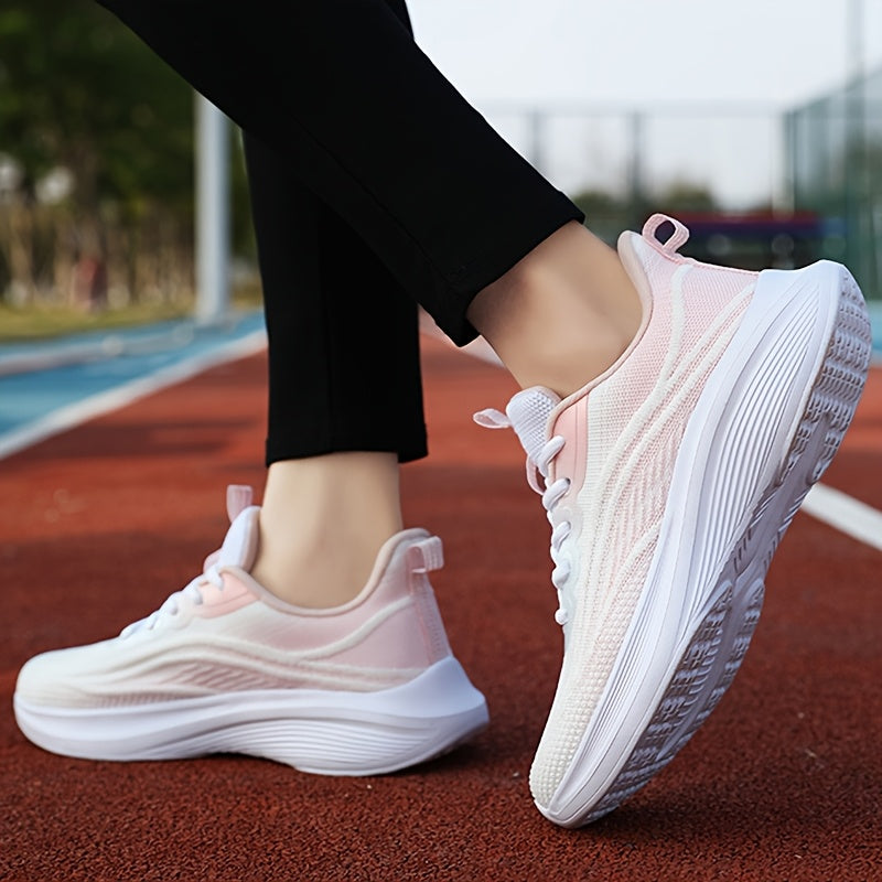 ayollarga mo‘ljallangan nafas oladigan, yengil yugurish krossovkalar, kundalik sport poyabzali, pushti va oq