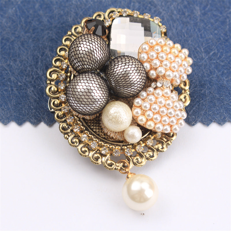 Rhinestone Baroque Bow Brooch for Clothing Bags Hats Elegant Jewelry