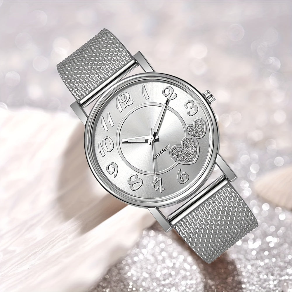 Women's Digital Quartz Watch Set with Heart-Shaped Dial and Jewelry Gift Set