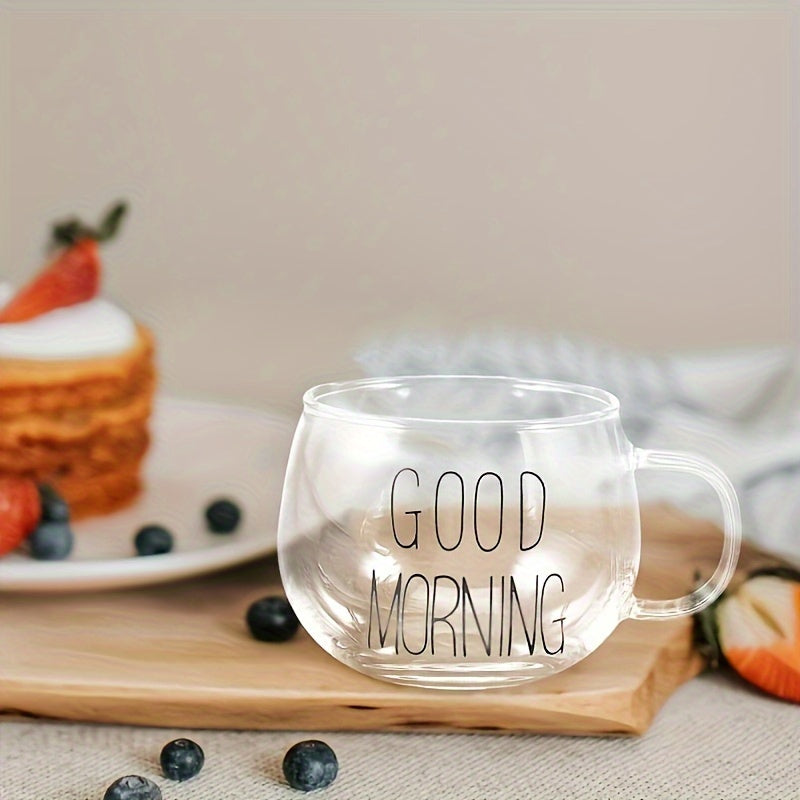 Set of 2 Nordic Glass Cups for Coffee Cereal Milk Tea Transparent Stylish