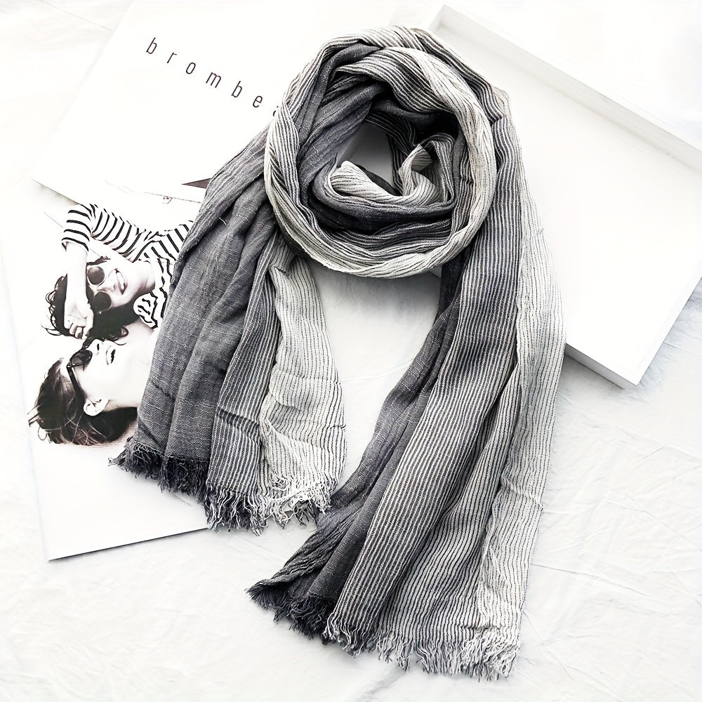 Classic Striped Tassel Scarf for Women, Lightweight Fashion Accessory