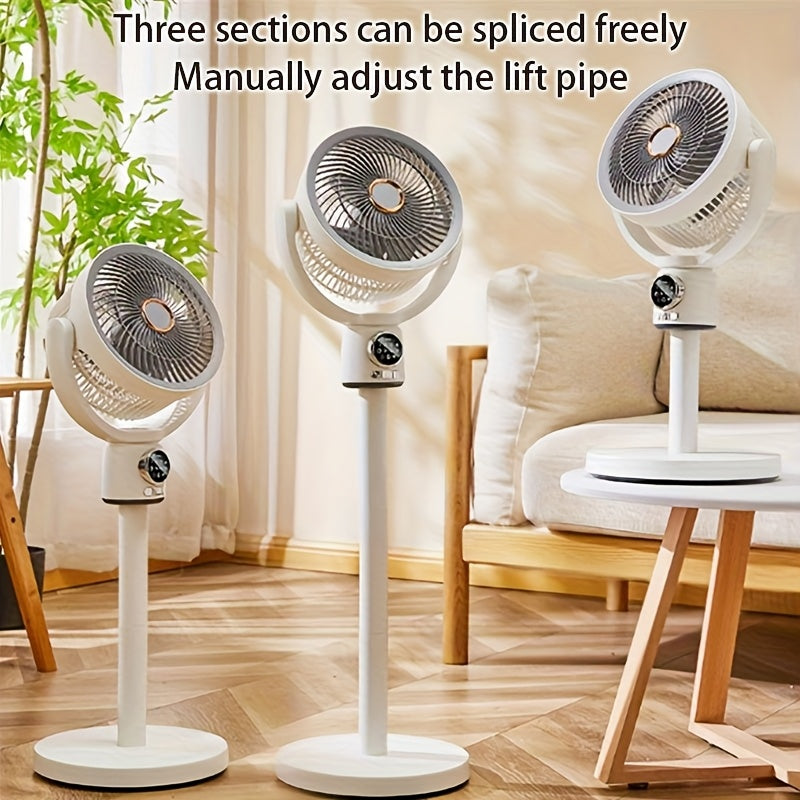 Uy, ofis, yotoqxona uchun keng burchakli havo oqimi bilan 3 tezlikli vertikal pol ventilyatori, USB bilan quvvatlanadigan, qo'lda ko'tariladigan quvur bilan oq rangda.