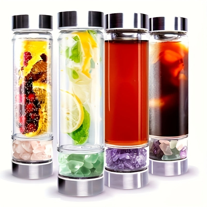 Glass Water Bottle with Amethyst Insert and Protective Cover