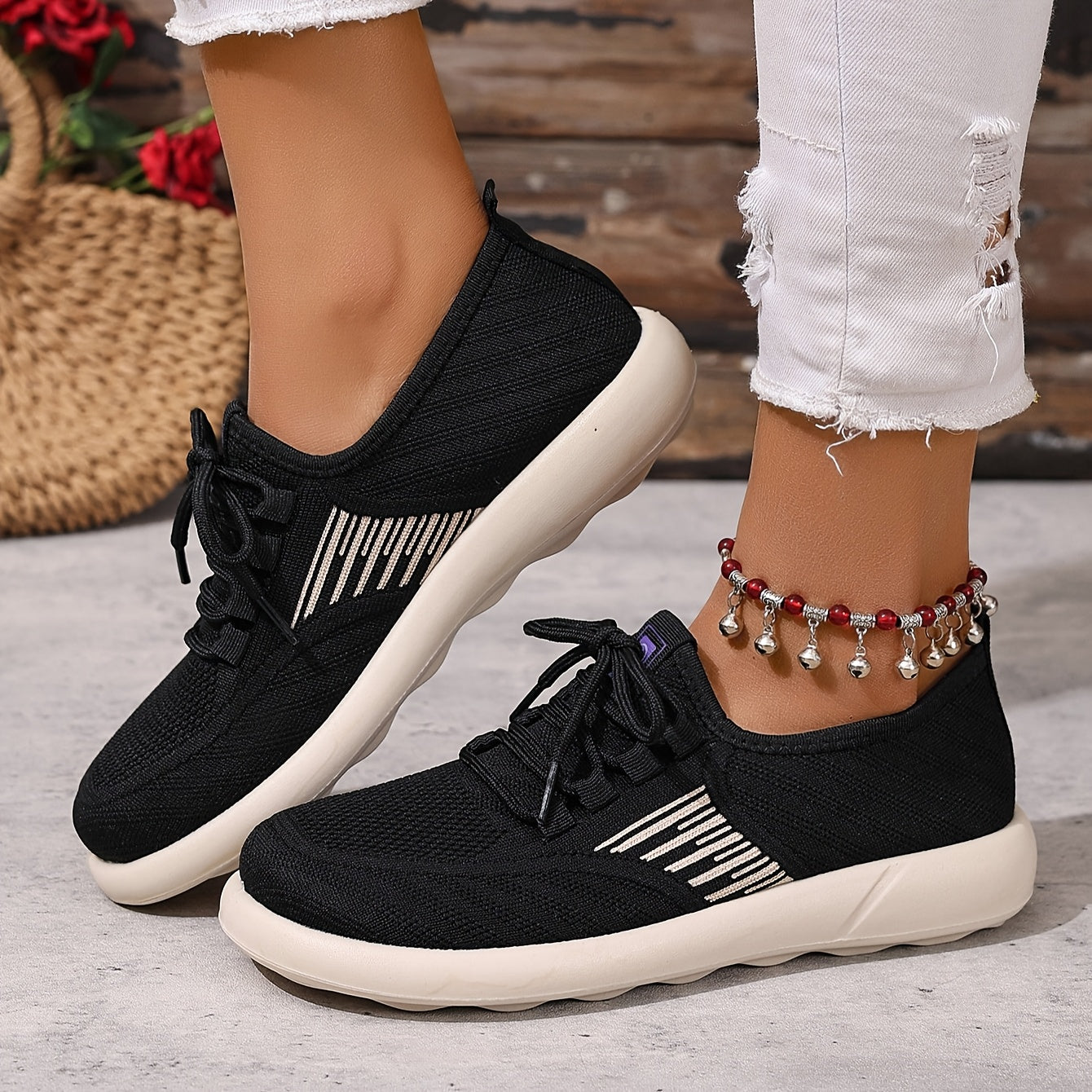 Women's Breathable Black Fabric Slip-On Sneakers Casual Low-Top Shoes