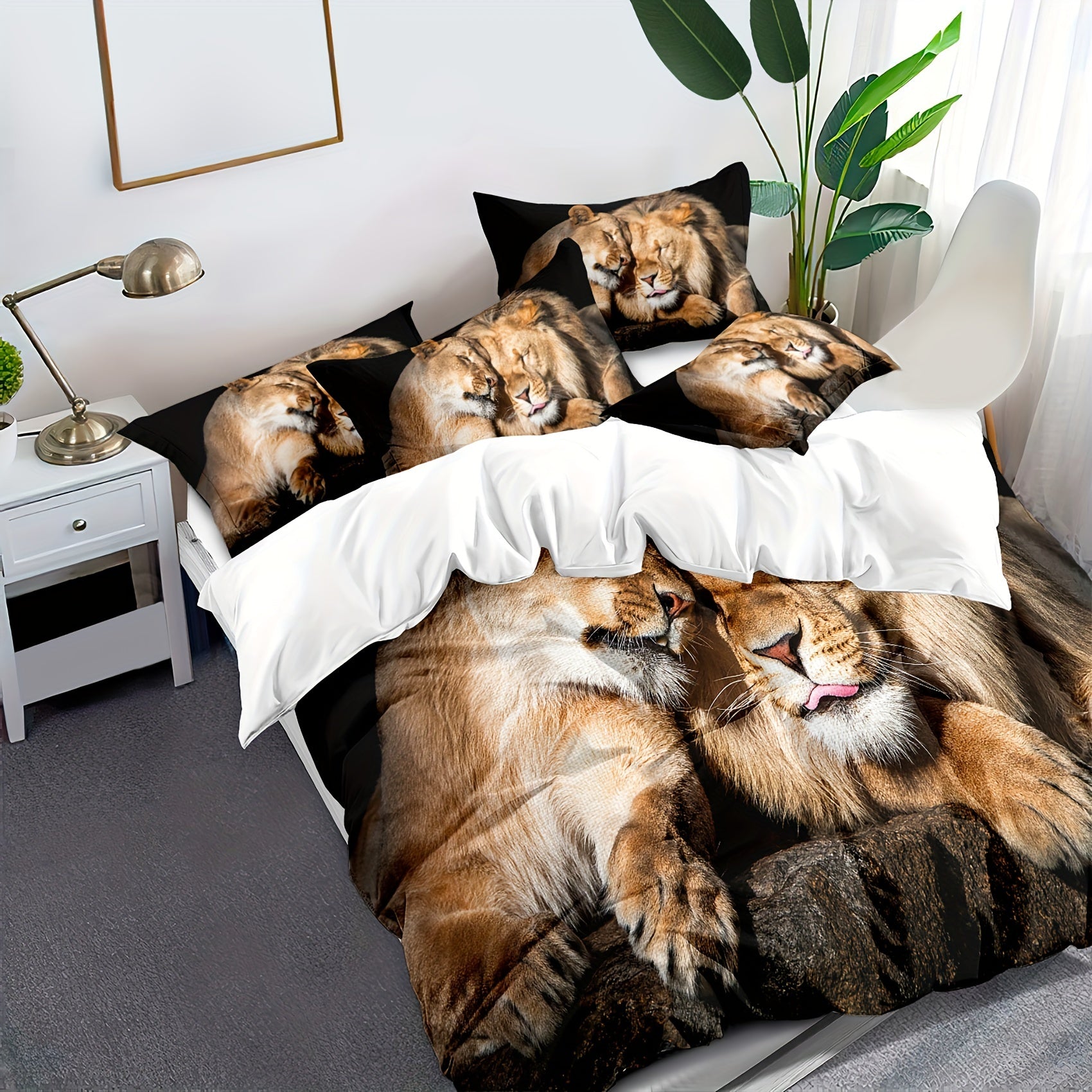 Microfiber Lion Animal Themed Bedding Quilt Cover Set in Multiple Pieces