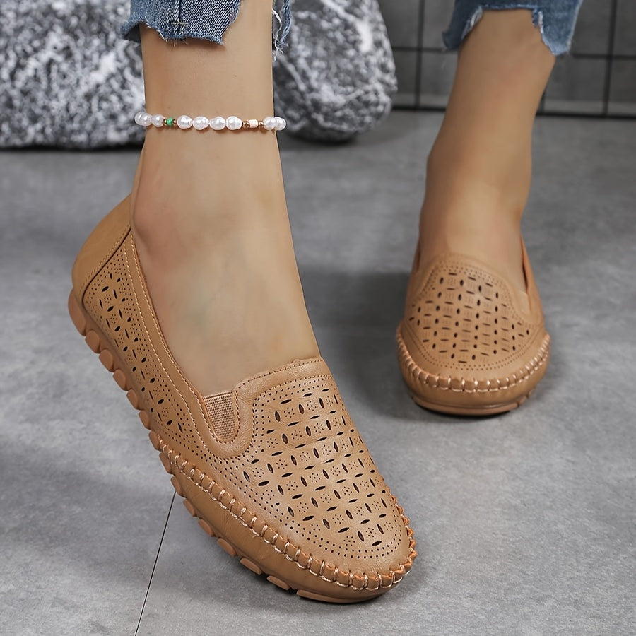 Women's Slip-On Loafers Breathable PU Casual Shoes All-Season White