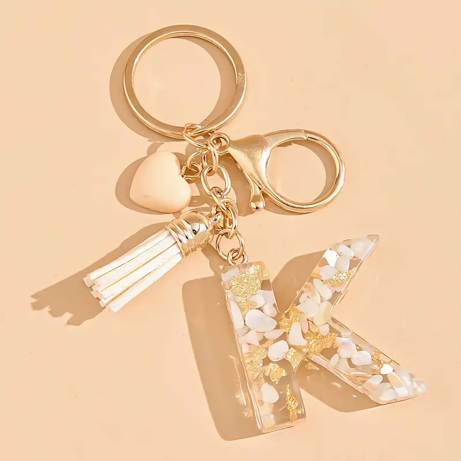 Women's Resin Initial Keychain Heart-Shaped Tassel Charm for Backpacks