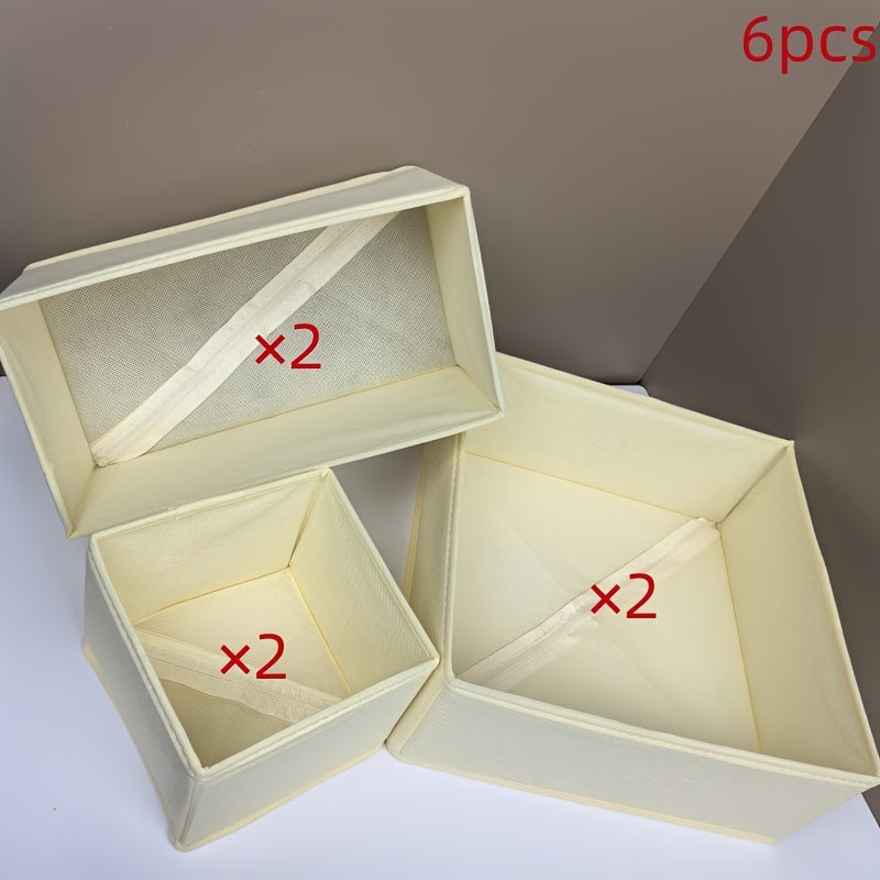 6 ta polyester shkaf tashkilotchilari to'plami, paypoq, ichki kiyim va kichik buyumlar uchun, yig'iladigan saqlash qutilari