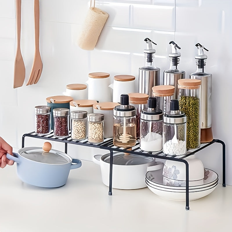 Expandable Metal Shelf Organizer for Kitchen Countertop Space-Saving Rustproof Carbon Steel
