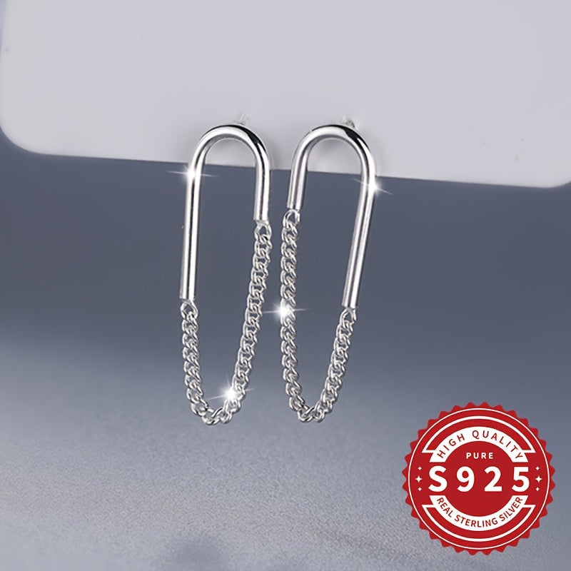 Women's S925 Silver Earrings U-Shaped Chain Tassel Pendant Stylish Jewelry