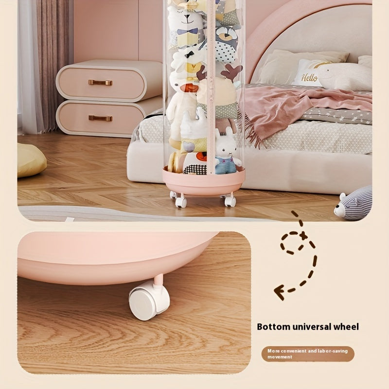 Multifunctional Toy Storage Organizer with Rotating Wheel Zipper and Spring Cover